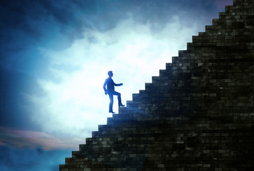 Man walking the stairs to success, steps to success in business