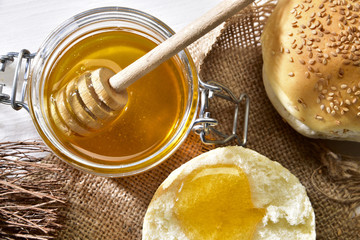 organic honey and rustic bread for a healthy breakfast