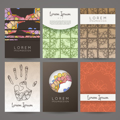 Set of vector design templates. Brochures in random flower style. Business card with floral circle ornament.