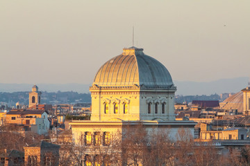 View of Rome roofs: Towerbell of Saint Augustine Church, jewish