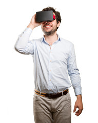 Man using a virtual glasses