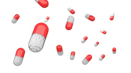 Drugs and Pills on blue background, Medical pill, Tablet symbol for use in presentations, education manuals, design, etc