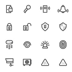 vector icons security and home alarm system, lock, key