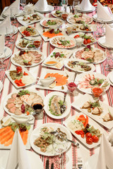 Festive table with food