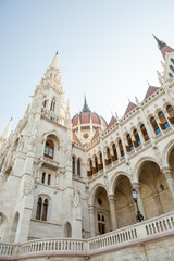 Hungarian Parliament viewed from the side of the Dunabe river in Budapest, Hungary