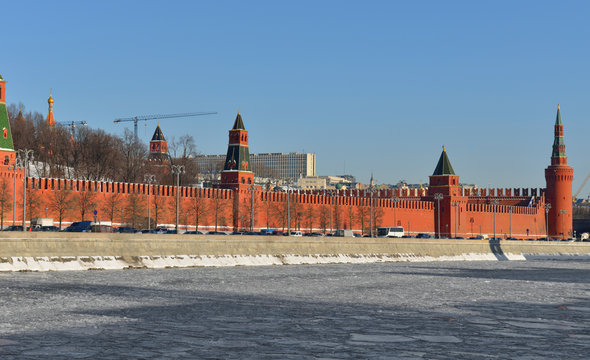 Moscow Kremlin and river in winter. Russia