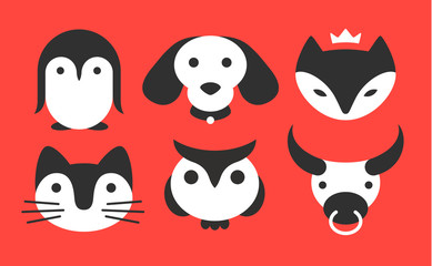 Set animal flat logo - vector illustration, emblem design on red background