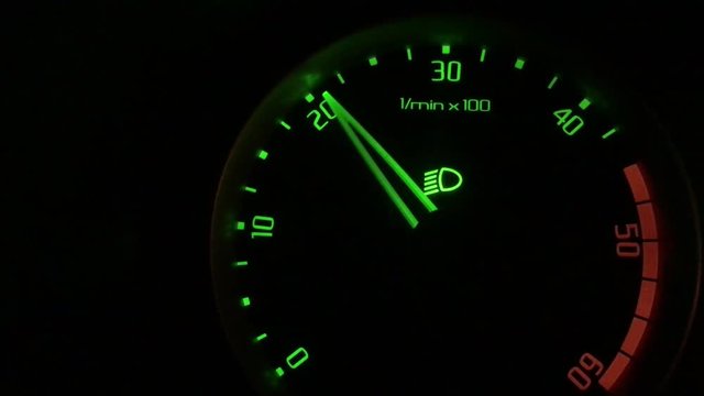 Speedometer, cyclometer, tachometer sports car. Car instrument panel, showing rpm and high speed acceleration. 4K.