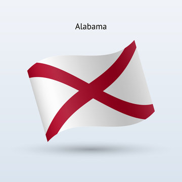 State of Alabama flag waving form. Vector illustration.