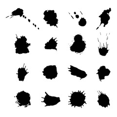 Vector set of ink splashes, ink blots and splatters.