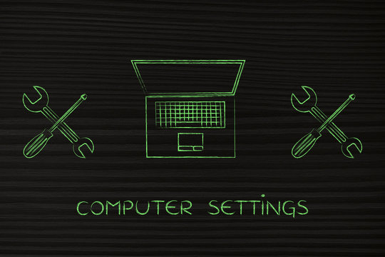 fixing your computer, laptopp with wrench & screwdriver