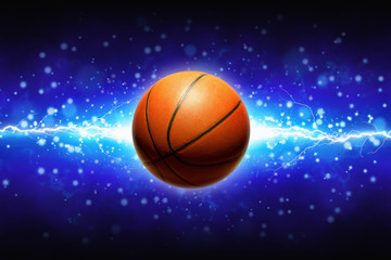 Fototapeta premium Basketball and powerful blue lightning