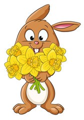 Obraz premium Vektor Illustration eines Häschens mit Blumenstrauß