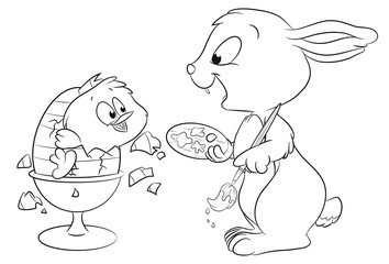 Vektor Illustration eines niedlichen Häschens mit Küken