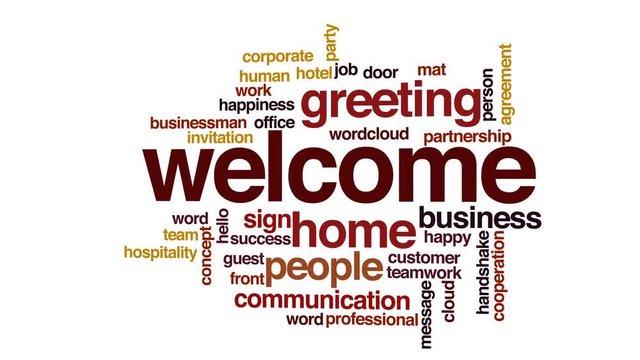 Welcome animated word cloud, text design animation.