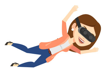 Woman in vr headset flying in the sky.