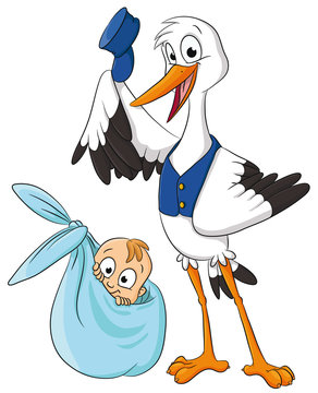 Vektor Illustration eines Klapperstorchs mit Baby