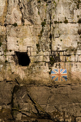 Gloucester Hole and union flag, on England side of River Wye opp