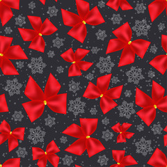 Seamless background of Christmas bows and snowflakes. Pattern