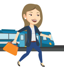 Businesswoman at train station vector illustration