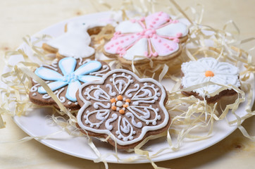 Fototapeta na wymiar Easter or Spring Cookies, Cookies Decorated with Icing