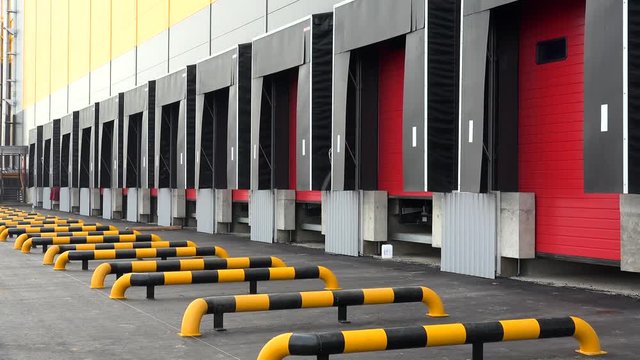 Loading technology in front of the industrial warehouse.