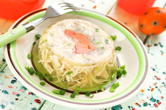 Rabbit galantine aspic with vegetables for Easter
