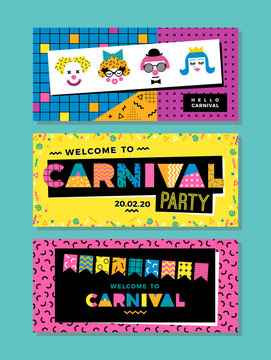 Carnival templates in Memphis style.