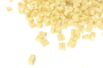 Warehouse or delivery concept, cardboard boxes background, space for text, 3d rendering