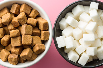 Brown and white sugar cubes.