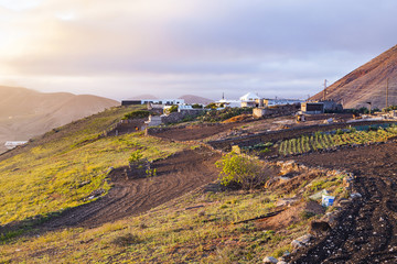 Naklejka premium sunrise in Femes with view to the extinguished volcanoes