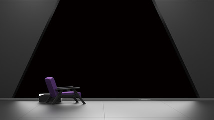 interior with empty window isolated on black 3D rendering