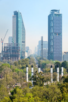 View of Paseo de la Reforma in Mexico City from Chapultepec Castle