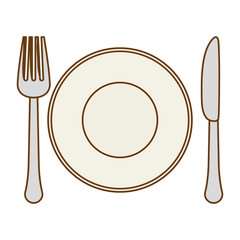 silver fork, knife and plate icon image, vector illustration