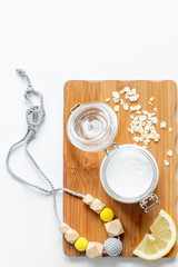 natural organic cosmetics for baby on white background top view