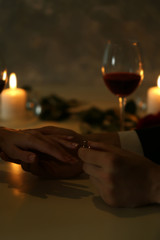 Wedding proposal in restaurant