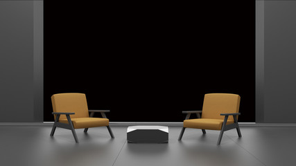 interior with empty window isolated on black 3D rendering