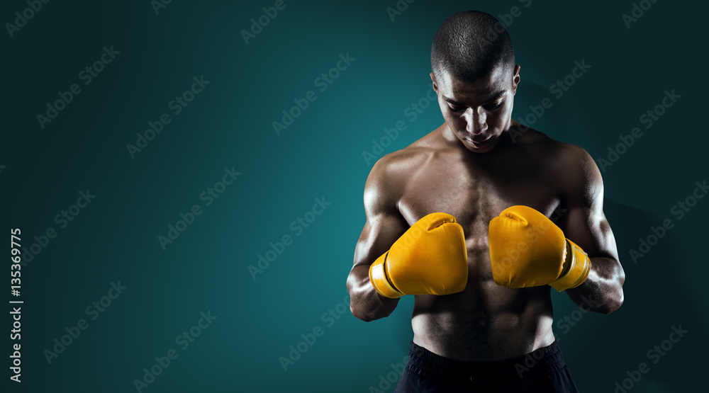 Sticker Sport. Male Athlete Boxer Punching.