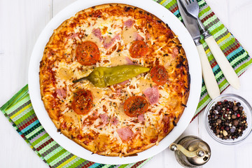 Pizza Prosciutto on white boards