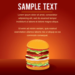 Hamburger on Red Background with copy space
