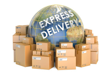 Express delivery and worldwide shipping concept, parcels with Ea