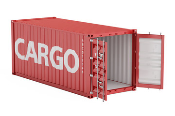 red opened empty cargo container, 3D rendering