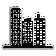 black buildings and city scene line sticker, vector illustration