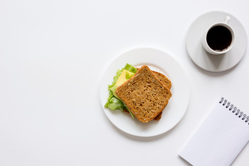 concept of lunch break at work top view mock up