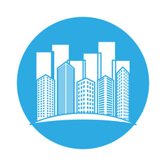 emblem buildings and city scene line sticker, vector illustration