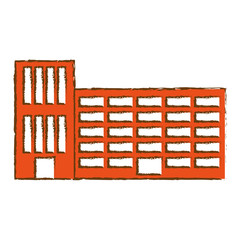 orange city school building line sticker, vector illustration image