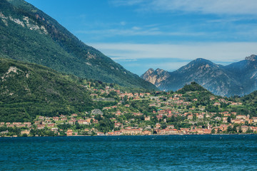 Fototapeta na wymiar View of the Menaggio city from the Lake Como, Italy.