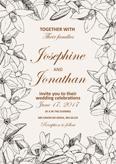 Vector wedding invitation with floral background. Hand drawn whi - 135372595