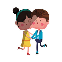 kawaii couple in love over white background. colorful design. vector illustration