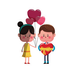 kawaii couple in love with heart balloons  over white background. colorful design. vector illustration